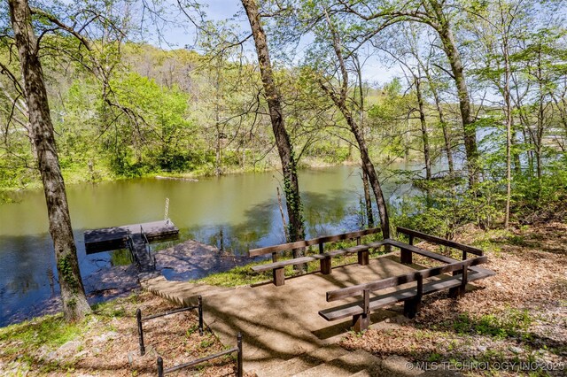 5068 County Road 370, Eucha, OK 74342 - exterior space featuring a water view, a forest view, and a floating dock