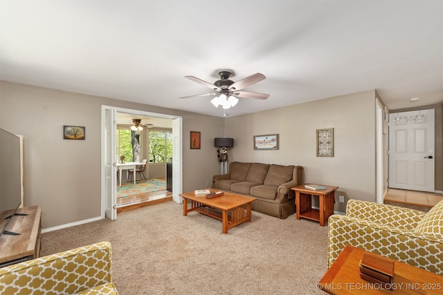 5068 County Road 370, Eucha, OK 74342 - carpeted living room featuring baseboards and ceiling fan