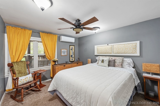 5068 County Road 370, Eucha, OK 74342 - bedroom featuring a ceiling fan, carpet flooring, a wall unit AC, and baseboards