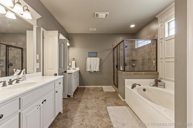14530 S Gary Pl, Bixby, OK 74008 - full bath with two vanities, a sink, and a shower stall