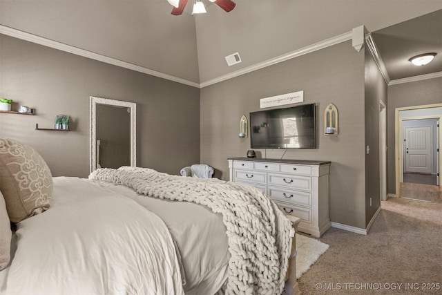 14530 S Gary Pl, Bixby, OK 74008 - bedroom featuring ornamental molding, light carpet, baseboards, visible vents, and a high ceiling