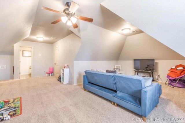 14530 S Gary Pl, Bixby, OK 74008 - playroom with lofted ceiling, carpet, and a ceiling fan