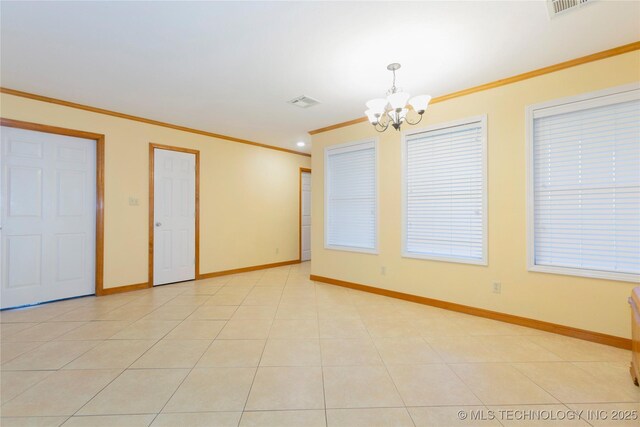 2284 E Roping Rd, Atoka, OK 74525 - unfurnished room with ornamental molding and a chandelier