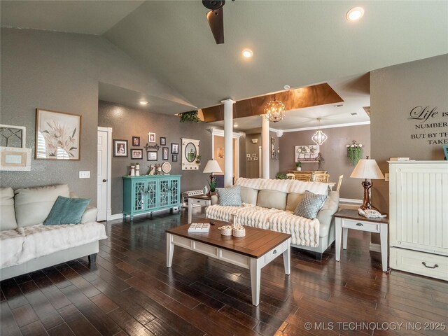 1904 Sandpiper St, Mcalester, OK 74501 - living room featuring recessed lighting, vaulted ceiling, wood finished floors, and baseboards