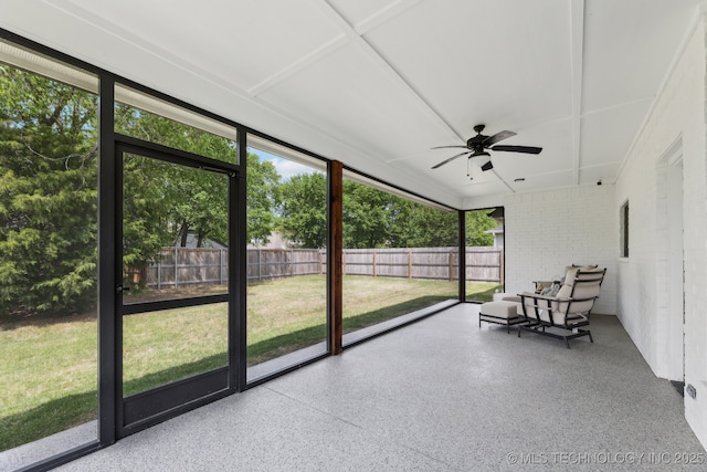 9218 N 141st E Ave, Owasso, OK 74055 - unfurnished sunroom featuring ceiling fan