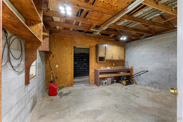 basement with concrete block wall