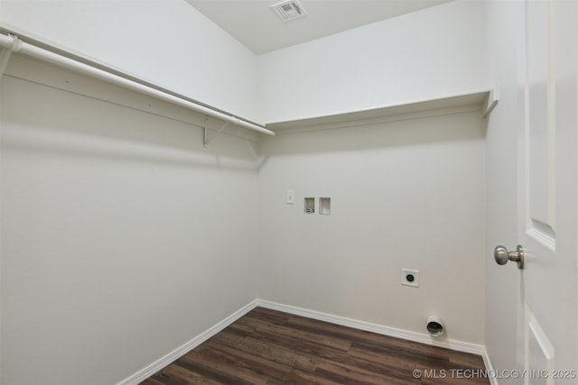 laundry room with washer hookup, dark wood-style flooring, laundry area, and baseboards