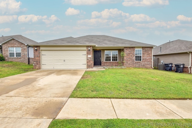 5974 E 146th Pl S, Bixby, OK 74008 - ranch-style home featuring brick siding, a front yard, a garage, and concrete driveway