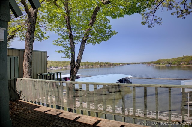 dock area with a water view