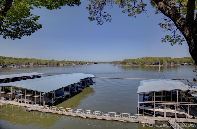 view of dock with a water view