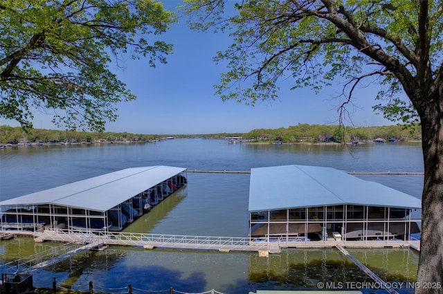 view of dock with a water view