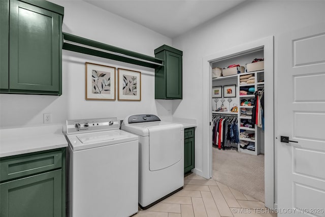 11529 S Marion Ave, Tulsa, OK 74137 - washroom with cabinet space, independent washer and dryer, and light colored carpet