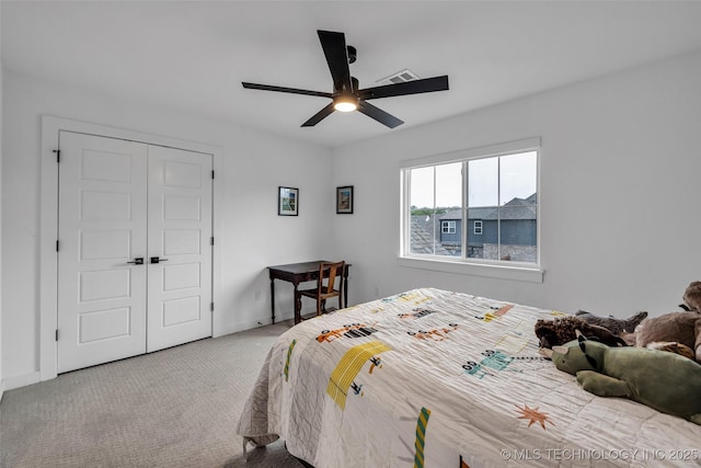 11529 S Marion Ave, Tulsa, OK 74137 - carpeted bedroom with baseboards, a closet, and ceiling fan