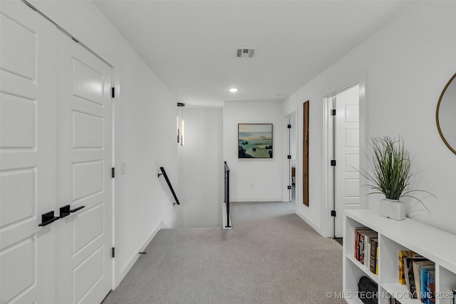 11529 S Marion Ave, Tulsa, OK 74137 - corridor featuring an upstairs landing, carpet floors, baseboards, and recessed lighting