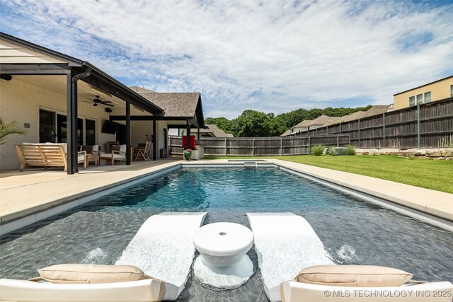 11529 S Marion Ave, Tulsa, OK 74137 - view of swimming pool featuring an outdoor living space, a ceiling fan, and a patio area