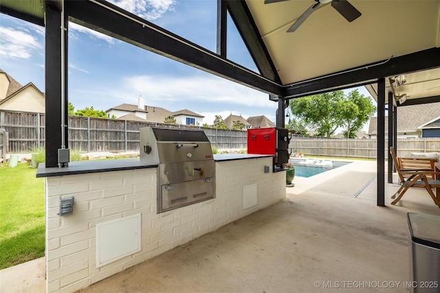 11529 S Marion Ave, Tulsa, OK 74137 - fenced backyard featuring area for grilling, ceiling fan, and a patio area
