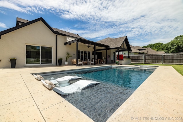 11529 S Marion Ave, Tulsa, OK 74137 - view of pool featuring a patio, ceiling fan, an outdoor hangout area, and a pool with connected hot tub
