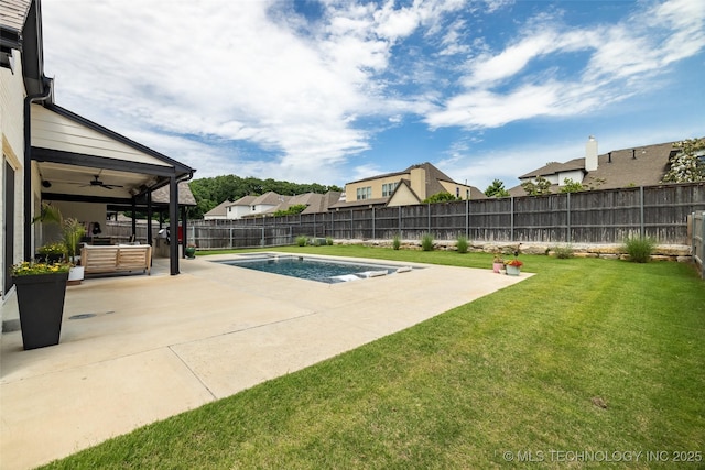 11529 S Marion Ave, Tulsa, OK 74137 - view of pool featuring a patio area, a ceiling fan, an outdoor hangout area, and a residential view