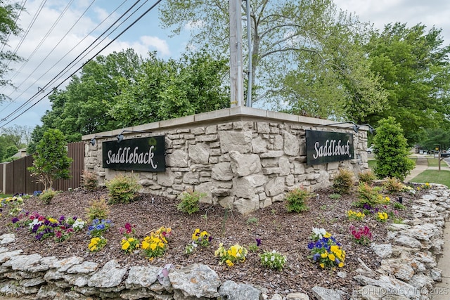 community sign featuring fence