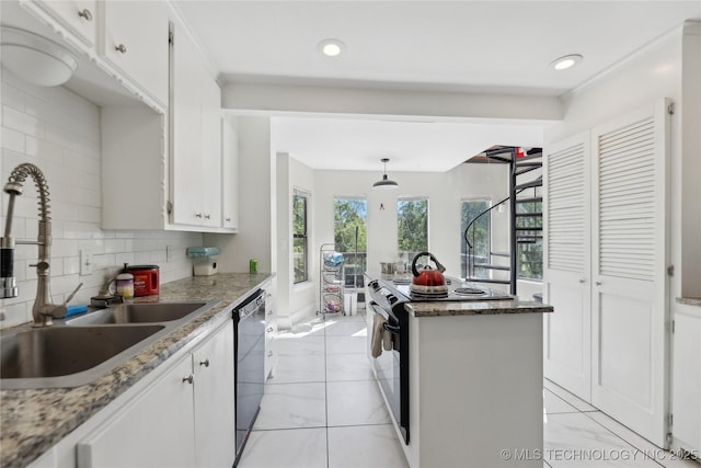 kitchen featuring a sink, marble finish floor, dishwashing machine, and black range with electric stovetop