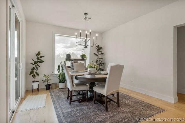 13722 S 20th Pl E, Bixby, OK 74008 - dining space featuring an inviting chandelier, a healthy amount of sunlight, visible vents, baseboards, and wood finished floors