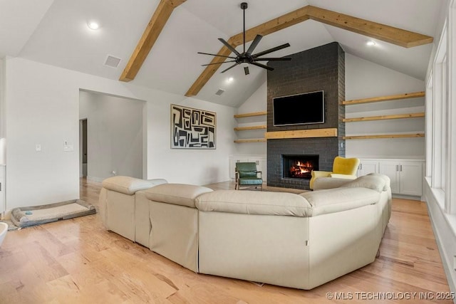 13722 S 20th Pl E, Bixby, OK 74008 - living area with visible vents, a ceiling fan, light wood-style floors, and high vaulted ceiling