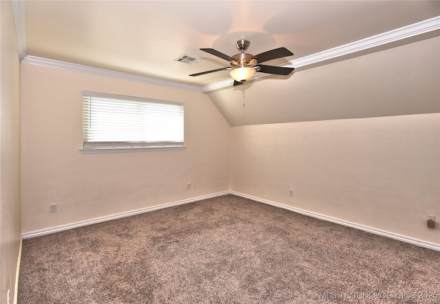 705 W Boston St, Broken Arrow, OK 74012 - additional living space featuring carpet flooring, ceiling fan, visible vents, baseboards, and lofted ceiling