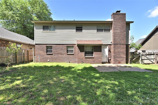 705 W Boston St, Broken Arrow, OK 74012 - rear view of property with a chimney, a patio area, a fenced backyard, and brick siding