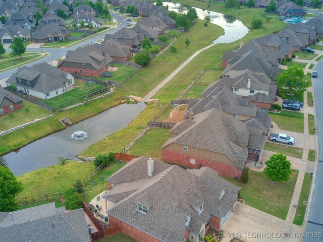16321 E 48th Pl, Tulsa, OK 74134 - birds eye view of property featuring a water view and a residential view