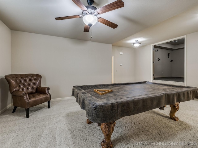 16321 E 48th Pl, Tulsa, OK 74134 - playroom featuring pool table, ceiling fan, carpet, and baseboards