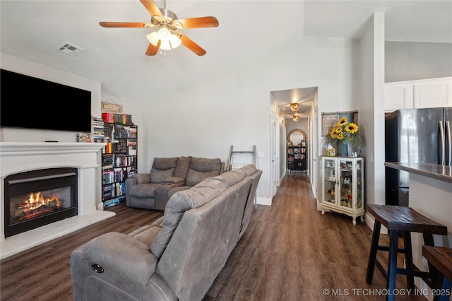 11213 N 120th E Ave, Owasso, OK 74055 - living area featuring visible vents, a ceiling fan, and lofted ceiling