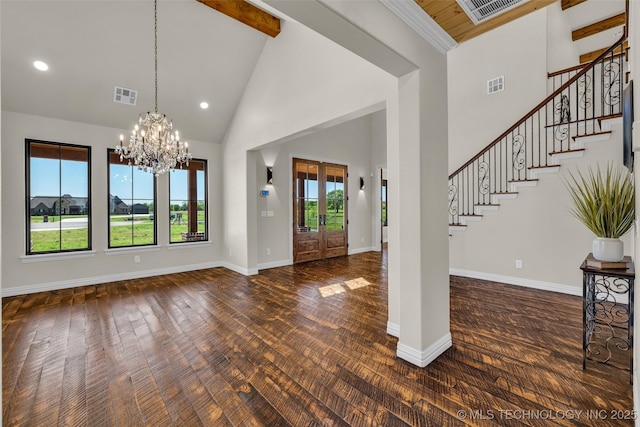 5393 W 184th St S, Mounds, OK 74047 - foyer featuring stairs, visible vents, and high vaulted ceiling