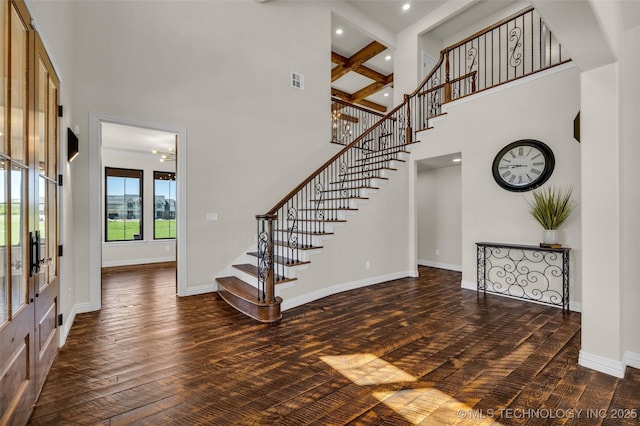 5393 W 184th St S, Mounds, OK 74047 - foyer entrance featuring a towering ceiling, stairs, visible vents, and wood finished floors