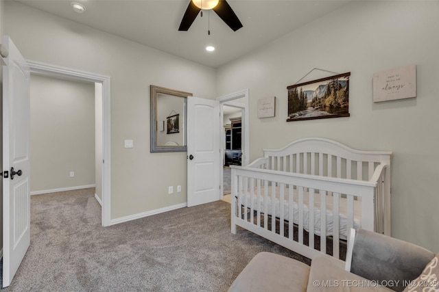 5393 W 184th St S, Mounds, OK 74047 - bedroom featuring recessed lighting, a crib, carpet, ceiling fan, and baseboards