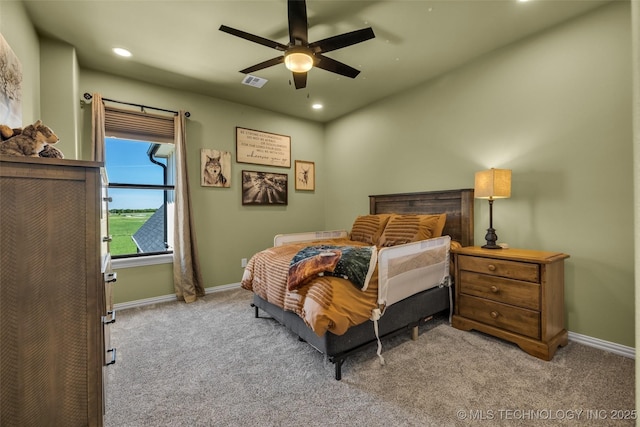 5393 W 184th St S, Mounds, OK 74047 - carpeted bedroom featuring visible vents, recessed lighting, a ceiling fan, and baseboards