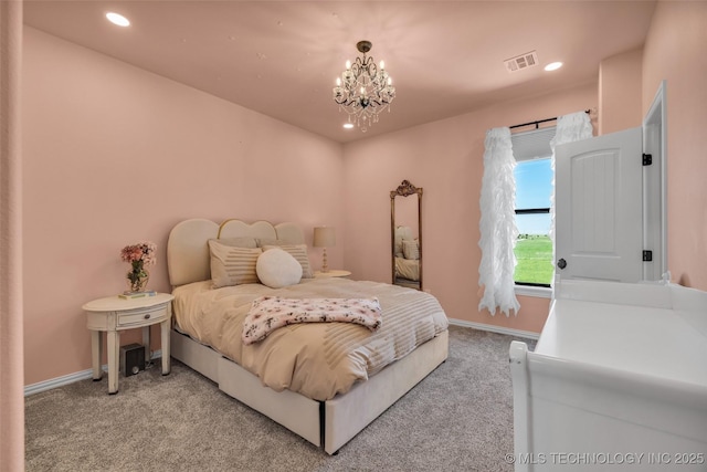 5393 W 184th St S, Mounds, OK 74047 - bedroom with recessed lighting, a notable chandelier, baseboards, and light carpet