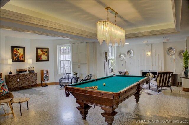 2156 S Owasso Pl, Tulsa, OK 74114 - game room with pool table, baseboards, and speckled floor