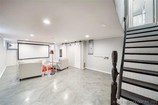 interior space with stairs and recessed lighting