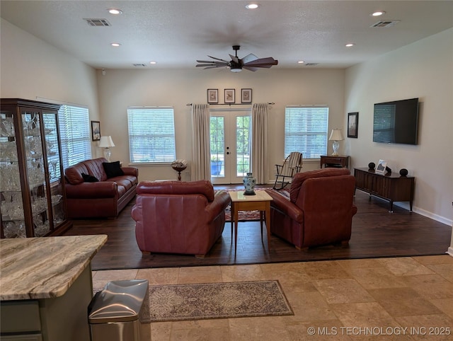 277 Oak Hollow Rd, Eufaula, OK 74432 - living area with ceiling fan, recessed lighting, healthy amount of natural light, french doors, and baseboards