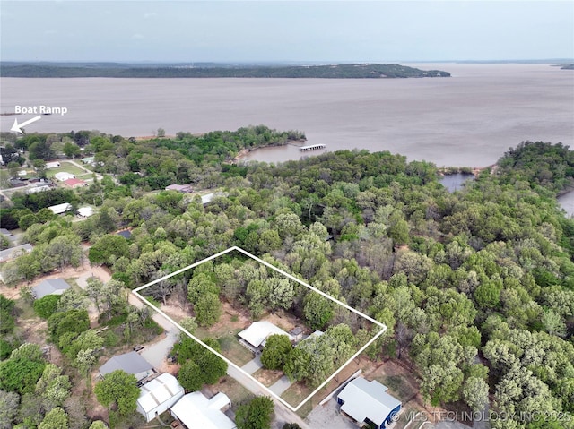 277 Oak Hollow Rd, Eufaula, OK 74432 - view of property location featuring a nearby body of water, property boundaries highlighted, and a forest