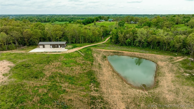 65365 E 155th Rd, Wyandotte, OK 74370 - birds eye view of property with a water view and a forest view