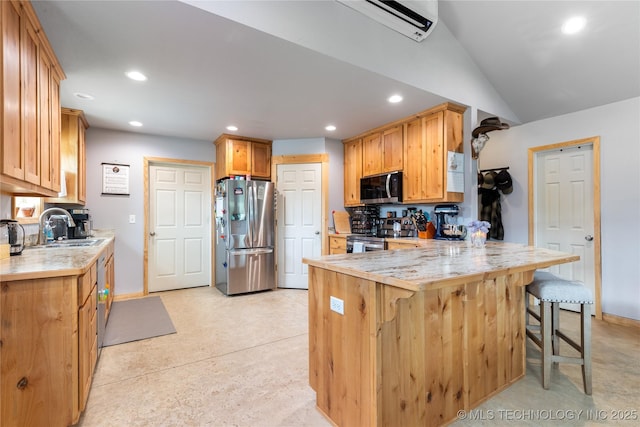 65365 E 155th Rd, Wyandotte, OK 74370 - kitchen featuring stainless steel appliances, recessed lighting, a peninsula, and a sink
