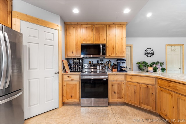 65365 E 155th Rd, Wyandotte, OK 74370 - kitchen featuring recessed lighting, tile counters, and appliances with stainless steel finishes