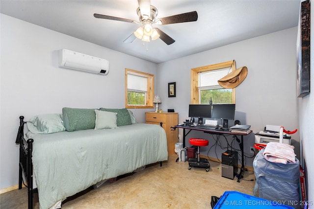 65365 E 155th Rd, Wyandotte, OK 74370 - bedroom featuring ceiling fan and an AC wall unit