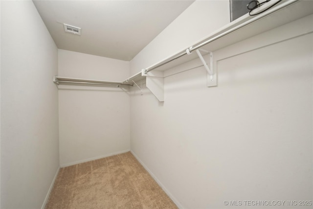 walk in closet featuring visible vents and carpet floors