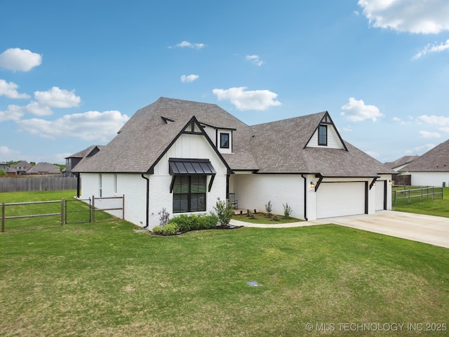 1992 E 173rd St S, Mounds, OK 74047 - modern inspired farmhouse featuring fence, a shingled roof, driveway, and a garage