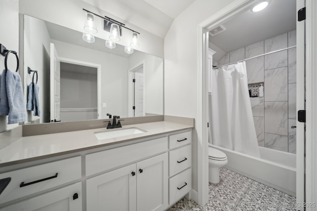 1992 E 173rd St S, Mounds, OK 74047 - bathroom with visible vents, vanity, tile patterned floors, toilet, and shower / bath combo with shower curtain
