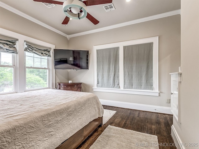 1805 W Easton St, Tulsa, OK 74127 - bedroom with wood finished floors, ornamental molding, and ceiling fan