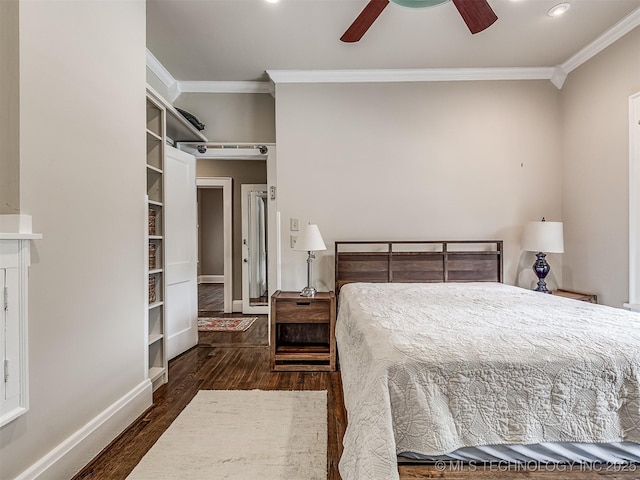 1805 W Easton St, Tulsa, OK 74127 - bedroom with ornamental molding, wood finished floors, recessed lighting, and a ceiling fan