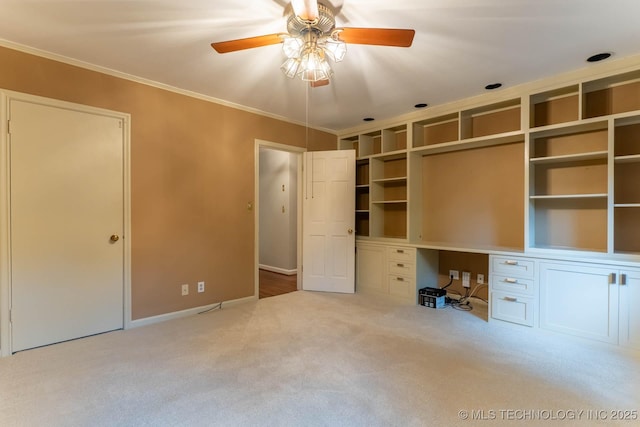 3505 S Birmingham Ave, Tulsa, OK 74105 - unfurnished bedroom featuring carpet flooring, ornamental molding, ceiling fan, and an office area